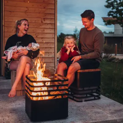 Hoefats CUBE feuerkorb schwarz atmo vonmoos luzern